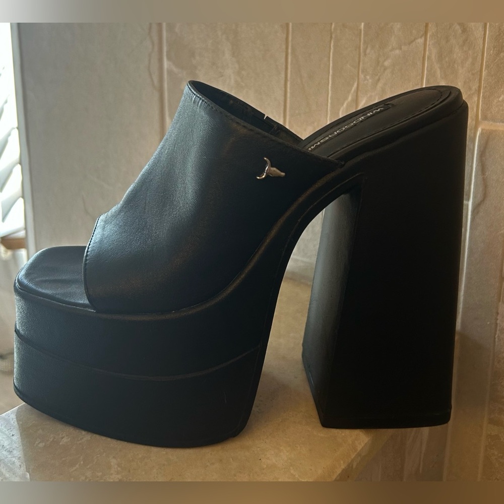 WINDSOR Black Platform Mules with Chunky Heel